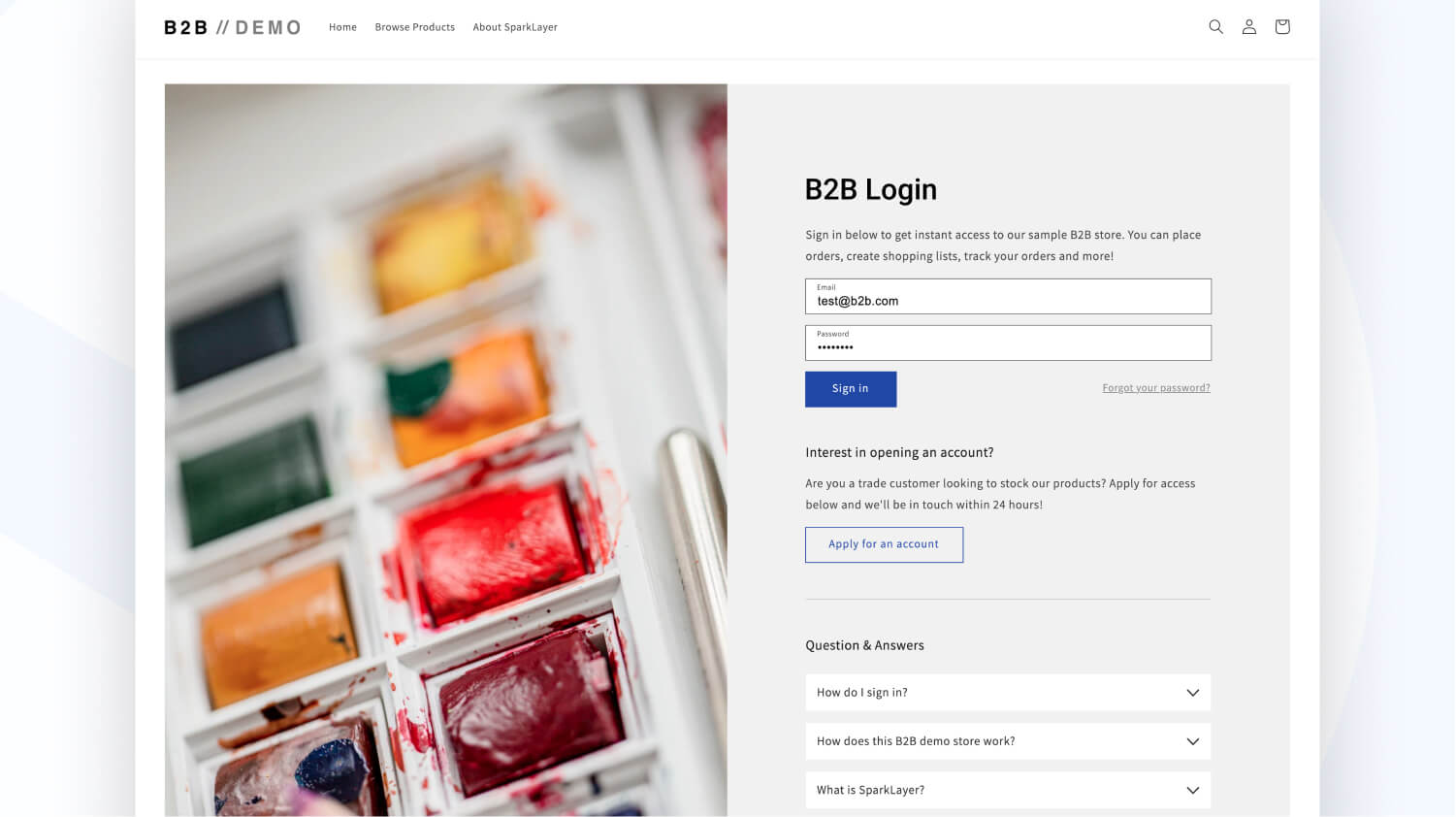 Shopify B2B Login page